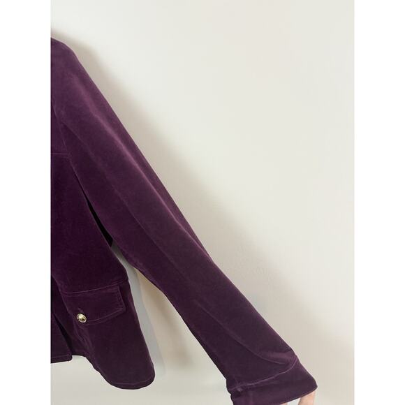 EUC Chicos Purple Velvet Jacket Blazer Gold Buttons Size 2 Large 12 - Picture 2 of 15